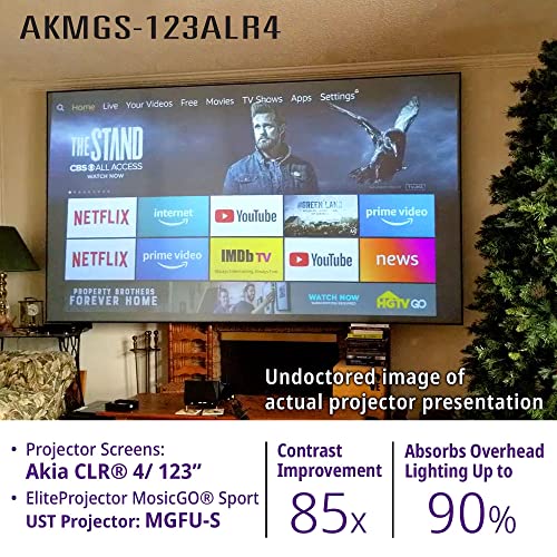 Akia Portable Projector with Screen Outdoor Projector and Screen Packages 16:9 123" CLR4 ALR Video Projector Screen Compatible with HDMI VGA USB HD for Backyard Home Built-in Battery, Speaker, Remote