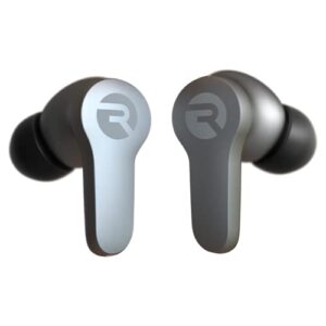 raycon the work earbuds bluetooth wireless earphones with microphone- stereo sound in-ear bluetooth headset true wireless earbuds with 32 hours of battery life (jet silver)