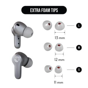 Raycon The Work Earbuds Bluetooth Wireless Earphones with Microphone- Stereo Sound in-Ear Bluetooth Headset True Wireless Earbuds with 32 Hours of Battery Life (Jet Silver)