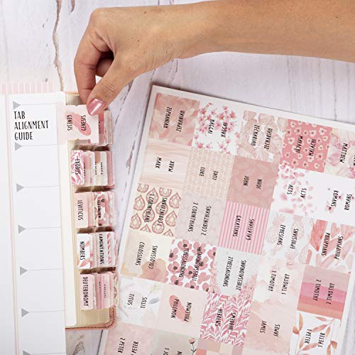 DiverseBee Laminated Bible Tabs for Women (Large Print, Easy to Read), Colorful Bible Journaling Book Tabs, Christian Gift, 66 Bible Tabs Old and New Testament, Includes 11 Blank Tabs - Rose Theme