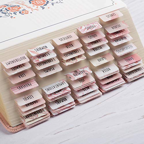 DiverseBee Laminated Bible Tabs for Women (Large Print, Easy to Read), Colorful Bible Journaling Book Tabs, Christian Gift, 66 Bible Tabs Old and New Testament, Includes 11 Blank Tabs - Rose Theme