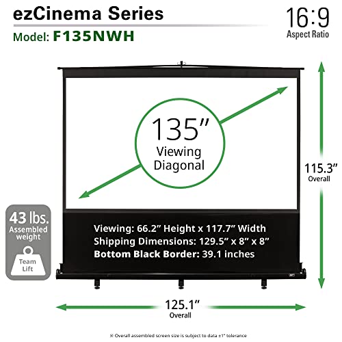 Elite Screens ezCinema Series, 135-INCH 16:9, Manual Pull Up Projector Screen, Movie Home Theater 8K / 4K Ultra HD 3D Ready, 2-YEAR WARRANTY, F135NWH