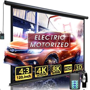 aoxun 120″ motorized projector screen – indoor and outdoor movies screen 120 inch electric 4:3 projector screen w/remote control