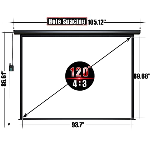 Aoxun 120" Motorized Projector Screen - Indoor and Outdoor Movies Screen 120 inch Electric 4:3 Projector Screen W/Remote Control