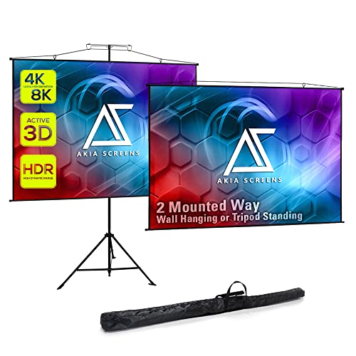 Akia Screens 2 in 1 110 inch Portable Projector Screen with Stand and Carry Bag 4:3 16:9 8K 4K HD 3D, Stand or Wall Mount Tripod Projection Screen for Outdoor Movie Home Theater, AK-T110VLITE (Black)