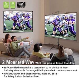 Akia Screens 2 in 1 110 inch Portable Projector Screen with Stand and Carry Bag 4:3 16:9 8K 4K HD 3D, Stand or Wall Mount Tripod Projection Screen for Outdoor Movie Home Theater, AK-T110VLITE (Black)