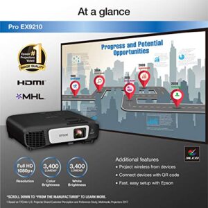 Epson Pro EX9210 1080p+ WUXGA 3,400 lumens color brightness (color light output) 3,400 lumens white brightness (white light output) wireless HDMI MHL 3LCD projector