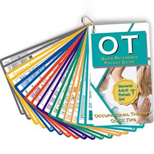 occupational therapy reference pocket guide – must have ot resource, 32 pages ot quick tips for ot student occupational therapist gifts, 17 cards perfect pocket sized 3″×5″ – general adult rehab set