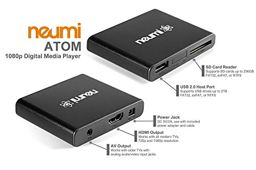 NEUMI Atom 1080P Full-HD Digital Media Player for USB Drives and SD Cards - with HDMI and Analog AV, Automatic Playback and Looping Capability