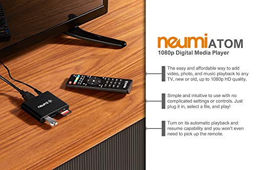 NEUMI Atom 1080P Full-HD Digital Media Player for USB Drives and SD Cards - with HDMI and Analog AV, Automatic Playback and Looping Capability