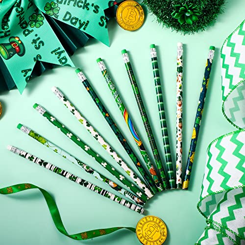 St Patrick's Day Pencils with Eraser Wood Shamrock Pencils Lucky Shamrock School Pencils Cute Green Pencils for St Patrick's Day Party Kids Awards Classic Holiday School Supplies (40)