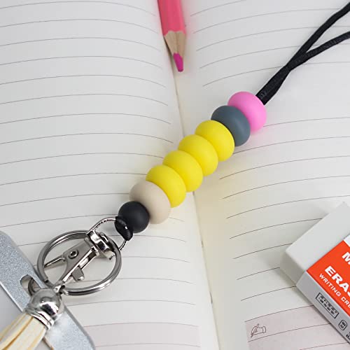 cuty home Teacher Lanyards for ID Badges for Women Silicone Bead Lanyards for ID Badge Holder and Keys Chain Aesthetic Breakaway Lanyard for Teachers Nurse Teens Beaded Pencil Teacher Lanyard (3)