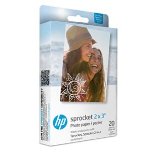 hp sprocket 2×3 premium zink sticky back photo paper (20 sheets) compatible with hp sprocket photo printers.