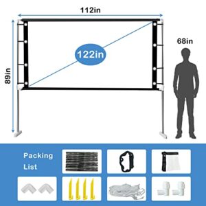 Projector Screen with Stand, Foldable Portable Movie Screen Outdoor Indoor Projection Screen for Home Theater Backyard Cinema Party Office Travel, 16:9 Rear Front Projections Movie Screen, 122 inch