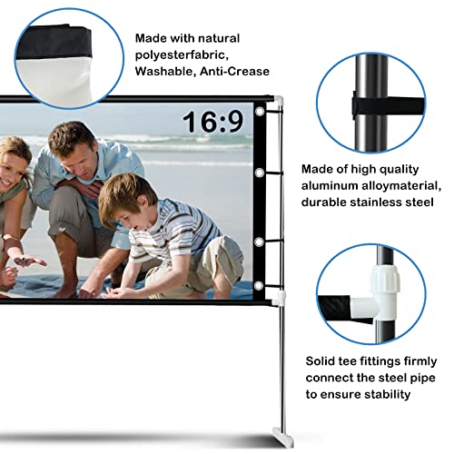 Projector Screen with Stand, Foldable Portable Movie Screen Outdoor Indoor Projection Screen for Home Theater Backyard Cinema Party Office Travel, 16:9 Rear Front Projections Movie Screen, 122 inch