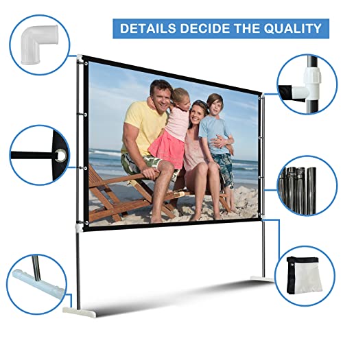 Projector Screen with Stand, Foldable Portable Movie Screen Outdoor Indoor Projection Screen for Home Theater Backyard Cinema Party Office Travel, 16:9 Rear Front Projections Movie Screen, 122 inch