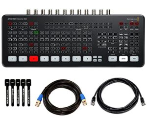 blackmagic design atem sdi extreme iso live stream switcher bundle with 8’ 5g-sdi cable, 7’ cat5e cable, and 5-pack of solid signal cable ties (swatemmxepcextiso)