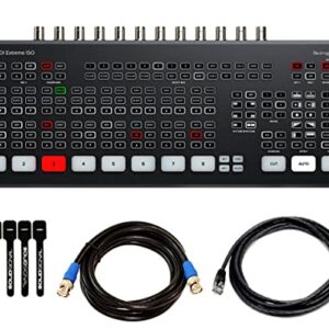 Blackmagic Design ATEM SDI Extreme ISO Live Stream Switcher Bundle with 8’ 5G-SDI Cable, 7’ Cat5e Cable, and 5-Pack of Solid Signal Cable Ties (SWATEMMXEPCEXTISO)