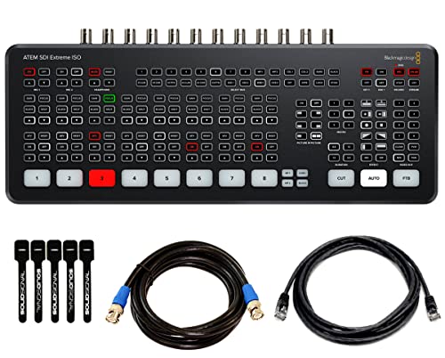 Blackmagic Design ATEM SDI Extreme ISO Live Stream Switcher Bundle with 8’ 5G-SDI Cable, 7’ Cat5e Cable, and 5-Pack of Solid Signal Cable Ties (SWATEMMXEPCEXTISO)