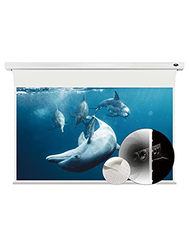 VIVIDSTORM-Slimline Motorized Tension Pull Down Screen Projector Perforated Transparent Acoustically All White Cinema,Compatible with Standard Projector,VMSLPWA120H