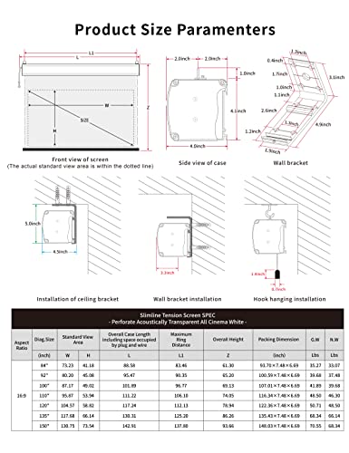 VIVIDSTORM-Slimline Motorized Tension Pull Down Screen Projector Perforated Transparent Acoustically All White Cinema,Compatible with Standard Projector,VMSLPWA120H