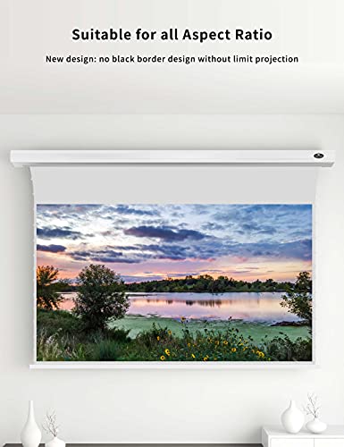 VIVIDSTORM-Slimline Motorized Tension Pull Down Screen Projector Perforated Transparent Acoustically All White Cinema,Compatible with Standard Projector,VMSLPWA120H