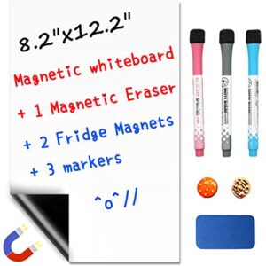 hamigar magnetic whiteboard for fridge, dry erase letter board, shopping list menu, grocery list magnet pad for fridge, 8.2×12.2 inches meal planning notepad, with 3 markers & 1 eraser & 2 magnets