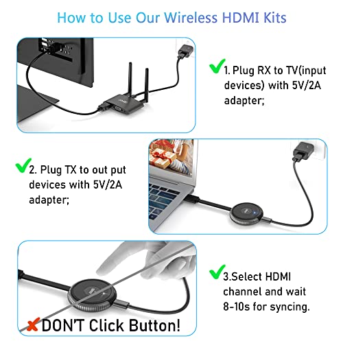 Wireless HDMI Transmitter and Receiver Kit 4K, 165FT/50M 2.4/5GHz HDMI VGA Video/Audio Dual Screen Transfer, Live Casting for Set-top Box, Blu-ray, Laptop, Tablet, Camera, Support Nefix/TikTok/YouTube