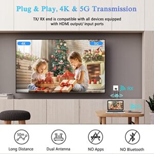 Wireless HDMI Transmitter and Receiver Kit 4K, 165FT/50M 2.4/5GHz HDMI VGA Video/Audio Dual Screen Transfer, Live Casting for Set-top Box, Blu-ray, Laptop, Tablet, Camera, Support Nefix/TikTok/YouTube