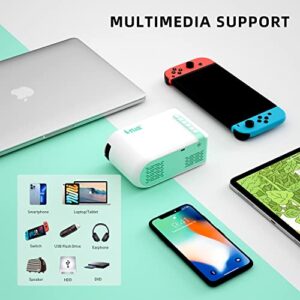 Mini Projectors, ismua Portable Projector, Outdoor Projectors Great Gift Ideas for Small Home/Dormitory/Camp, Compatible with Phone, Laptop, TV Stick Connection