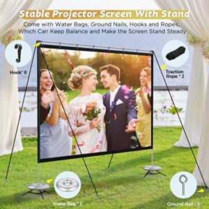 Projector Screen with Stand, 100 inch Outdoor Movie Screen with Tripods, 16:9 4K HD Portable Video Projection Screen for Backyard Home Theater Outside Movie Night Camping w Carry Bag (100 Inch)