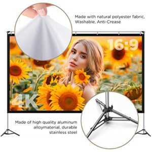 Projector Screen with Stand, 100 inch Outdoor Movie Screen with Tripods, 16:9 4K HD Portable Video Projection Screen for Backyard Home Theater Outside Movie Night Camping w Carry Bag (100 Inch)