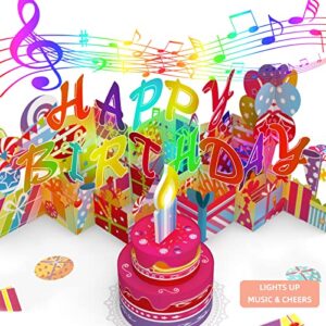 gumry blowable & lights & music pop-up musical birthday card, happy birthday card with classic bday music, cheers sound,color-changing lights,colourful greeting cards for kids wife husband women & men