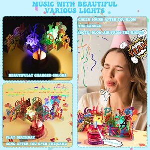 Gumry BLOWABLE & LIGHTS & MUSIC Pop-up Musical Birthday Card, Happy Birthday Card with Classic Bday Music, Cheers Sound,Color-Changing Lights,Colourful Greeting Cards for Kids Wife Husband Women & Men