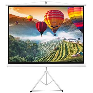 pyle upgraded pyle 84″ projector screen with floor standing portable fold-out roll-up tripod manual,mobile movie screen, home theater cinema wedding party office presentation,quick assembly (prjtp84)