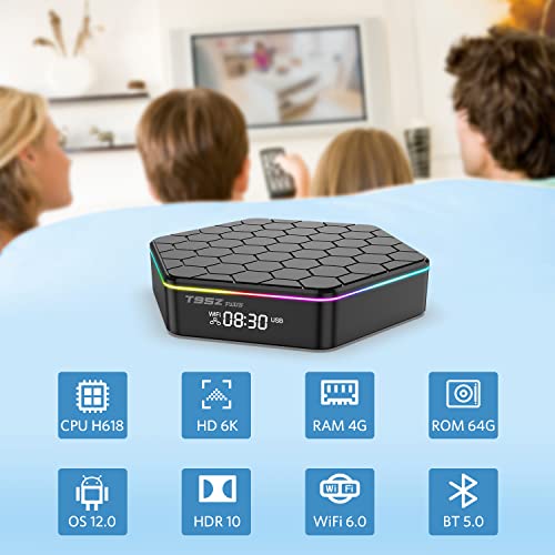 T95Z Plus Android 12.0 TV Box, Android Box 4GB RAM 64GB ROM Allwinner H618 Quad core 64-bit Support HD 6K/ 3D/ H.265 Ethernet 2.4/5G Dual WiFi BT 5.0