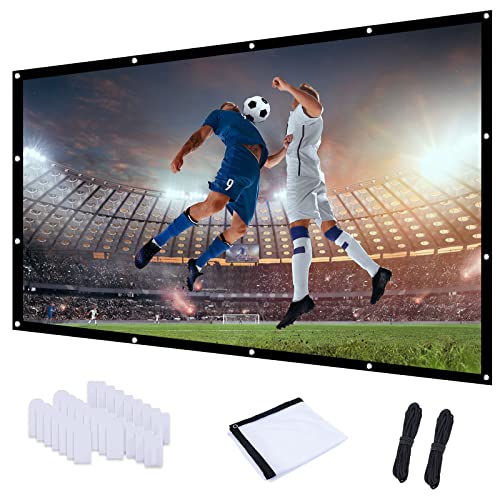 100 Inch Front and Rear Projector Screen, Simple Hangable Movie Screen with Hooks, Ropes, Portable Office Indoor & Outdoor Video Projection Screen