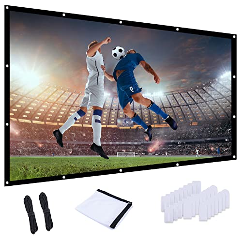 100 Inch Front and Rear Projector Screen, Simple Hangable Movie Screen with Hooks, Ropes, Portable Office Indoor & Outdoor Video Projection Screen