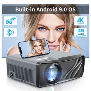 portable 4k 5g wifi projector native 1080p bluetooth projector with android 9.0 os 40% zoom 4d/4p keystone correction,home cinema smart movie projector compatible with smartphone tablet pc tv stick
