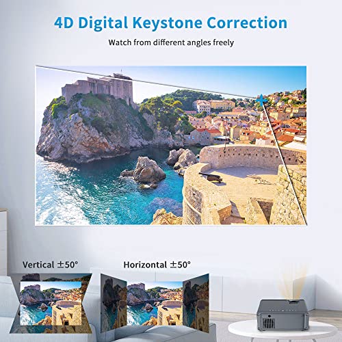 Portable 4K 5G WiFi Projector Native 1080P Bluetooth Projector with Android 9.0 OS 40% Zoom 4D/4P Keystone Correction,Home Cinema Smart Movie Projector Compatible with Smartphone Tablet PC TV Stick