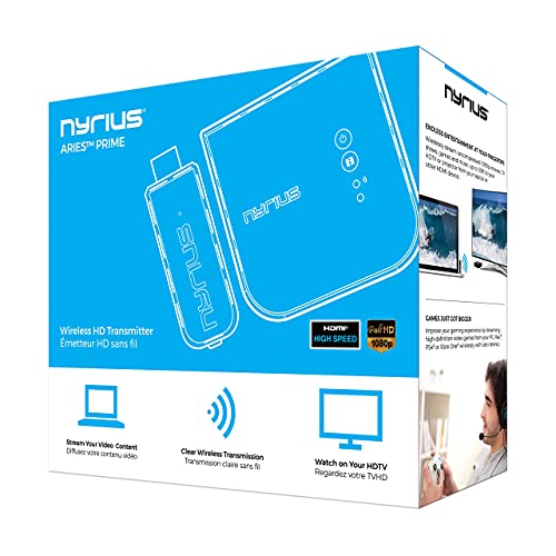 Nyrius Aries Prime Wireless Video HDMI Transmitter & Receiver for Streaming HD 1080p 3D Video & Digital Audio from Laptop, PC, Cable, Netflix, YouTube, PS to HDTV/Projector (NPCS549)