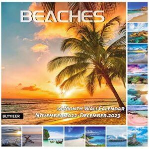 2023 wall calendar beaches, 14 months hangable wall calendars, nov.2022-dec.2023, beach calendars 2023, 12″ x 24″ (open), thick glossy paper, organizing & planning