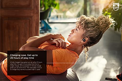 Philips A5205 Wireless Sports Earbuds, IPX7 Waterproof, in-Ear True Wireless Bluetooth 5.1 Headphones, USB-C Charging, Detachable earhooks, Up to 20 Hours of Playtime, TAA5205BK