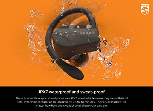 Philips A5205 Wireless Sports Earbuds, IPX7 Waterproof, in-Ear True Wireless Bluetooth 5.1 Headphones, USB-C Charging, Detachable earhooks, Up to 20 Hours of Playtime, TAA5205BK