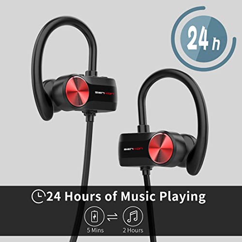 COMESONG Senkon Bluetooth Headphones,IPX7 Waterproof Sports Bluetooth Earbuds Gym Wireless Earbuds 24+h Battery 1.5h Quick Charge Excellent HiFi Stereo Sound with Richer Bass&14.2mm Speaker