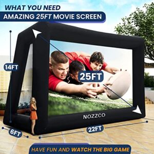 25 FT Outdoor Inflatable Projector Screen -NOZZCO- Portable Giant Movie Screen + 10x Printable Movie Ticker Templates + Lightweight & Easy to Inflate –Premium Material Made for Family Pool Party