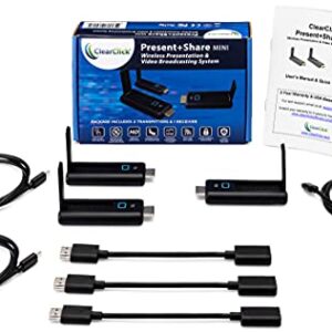 ClearClick Present+Share Mini - Wireless Presentation System for Laptops, PC, HDMI, Smartphones, & TV or Projector (2 Transmitter, 1 Receiver Kit)