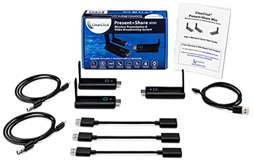 ClearClick Present+Share Mini - Wireless Presentation System for Laptops, PC, HDMI, Smartphones, & TV or Projector (2 Transmitter, 1 Receiver Kit)