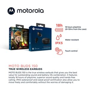 Motorola Moto Buds 150 - True Wireless Bluetooth Earbuds with Smart Touch-Control & Compact, Micro Charging Case - Ergonomic Design, IPX5 Water Resistant, Lightweight Comfort-Fit, Clear Sound - Black