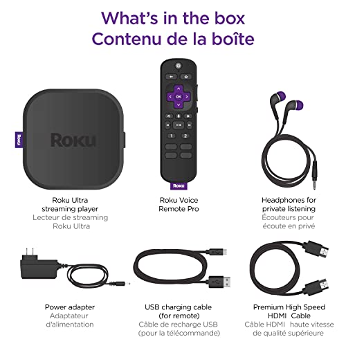 Roku Ultra LT (4K/HDR/HD) Streaming Player with Enhanced Voice Remote, Ethernet W/Premium 6FT 4K Ready HDMI Cable & 64GB MicroSD for Faster Channel Loading (US Version)